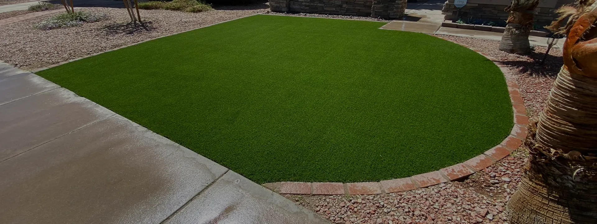 A recently installed irrigation system in an Arizona backyard