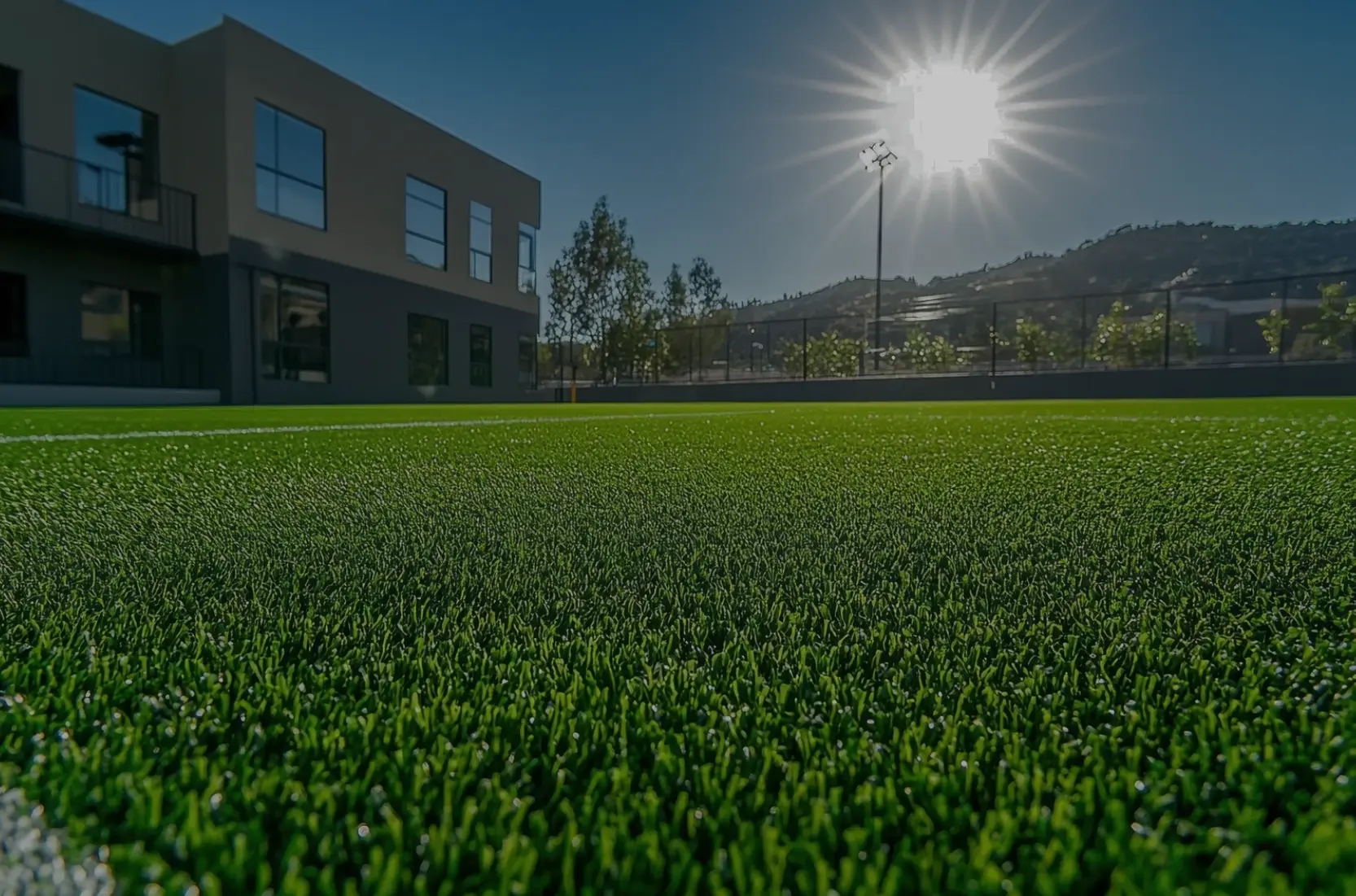 A business complex with an artificial grass installation